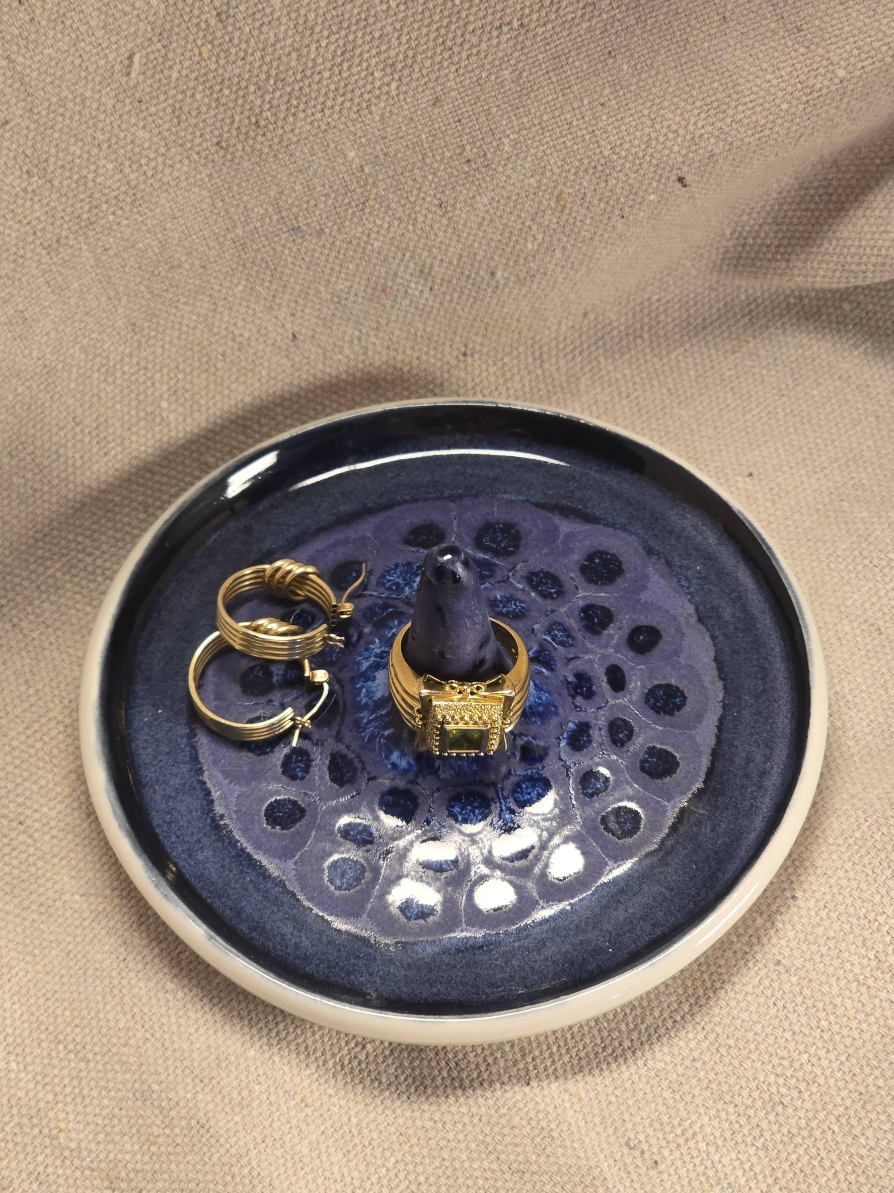 Handmade blue and purple ring holder by Clay Therapy